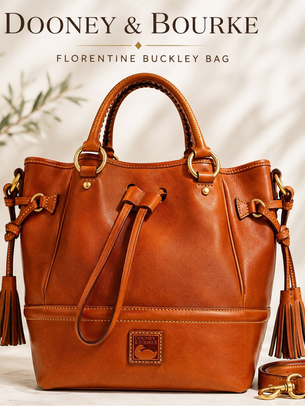 Dooney & Bourke Florentine Buckley Bag Cognac Leather Satchel Large